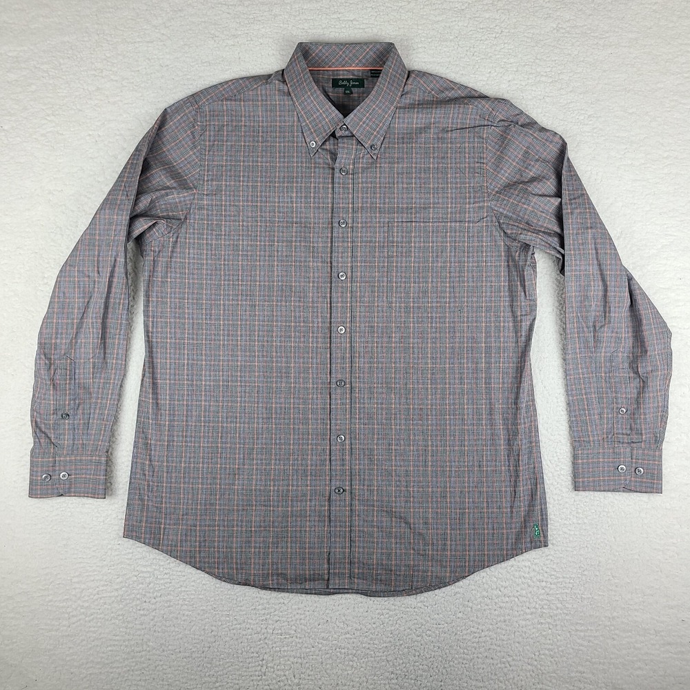 Scott Barber‎ Shirt Mens 2XL XXL Gray Orange Red Check Dress Button Down